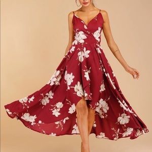 Maroon Floral Print Cami Dress (hi/low)